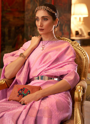 Festive Wear Copper Zari Handloom Weaving Silk Pink Saree